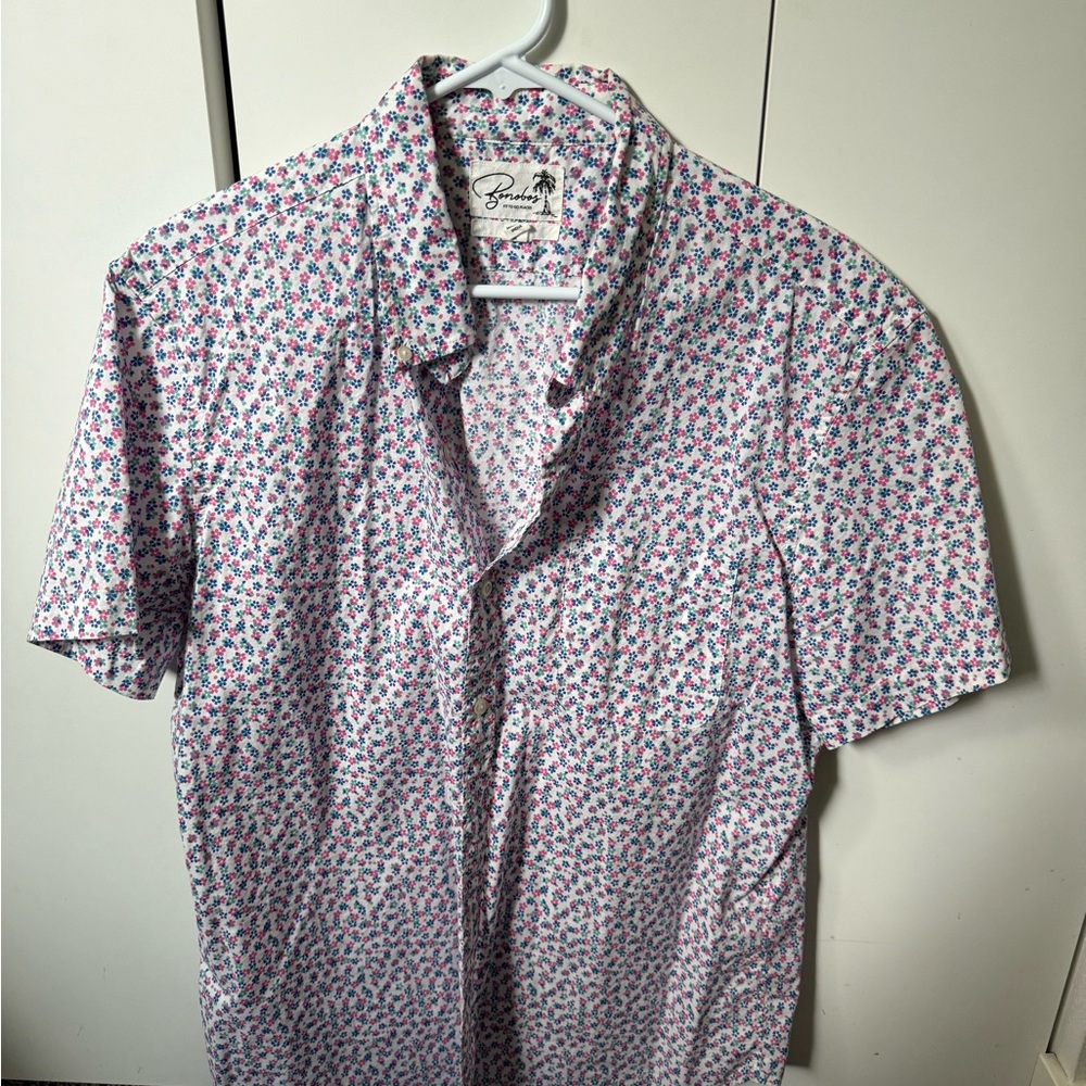 Floral Men's Shirt - White and Pink